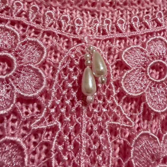 Dana Scott Pink Lace Pearl Embellished Knit vintage Sweater Women's M Barbiedoll - Picture 8 of 8